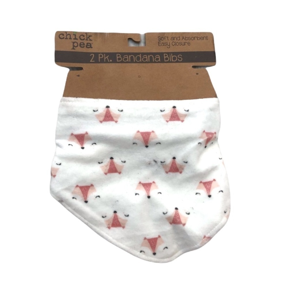 Chick Pea Bandana Bib White Orange Fox Print Baby Soft Absorbent